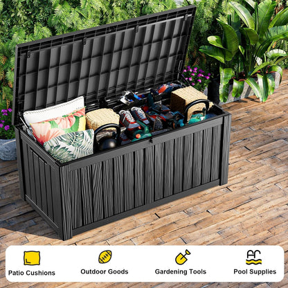 320 Gallon Waterproof Outdoor Storage Box, UV Resistant Resin Deck Box with Hydraulic Rod for Reinforced Stability, Perfect for Patio, Garden, and Pool（Black，320 Gallon）