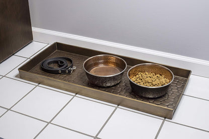 Good Directions Medium Boot Tray, Double Circles Multi-Purpose All Weather Decorative Tray, Shoes, Plants, Pet Bowls, 30x13x2 Inch, Dark Zinc Gray Steel