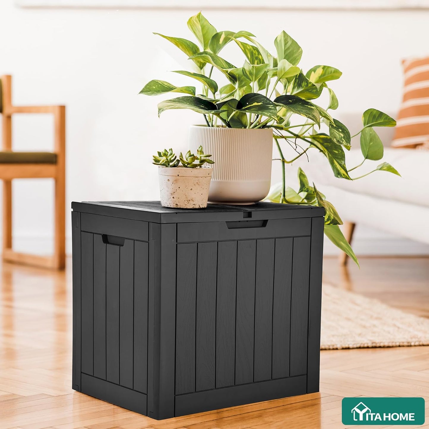 YITAHOME 31 Gallon Outdoor Storage Box | Resin Deck Box and Waterproof Package Delivery Box for Gardening Tools, Pool Supplies, Patio Furniture, Lockable, Taupe