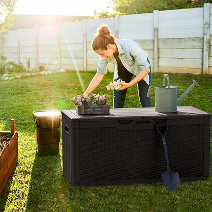 Greesum Outdoor Storage Box 31 Gallon Storage Box with Lid for Patio Furniture, Garden Tools, Pool Supplies, Waterproof and UV Resistant, Lockable, Dark Black