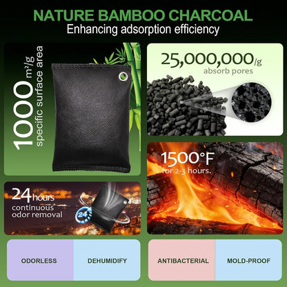 Activated charcoal deodorizer (11 x 100g), bamboo charcoal air purification bags, suitable for dehumidifying, home, refrigerator, shoes, pets, wardrobe, car air freshener deodorant bags.