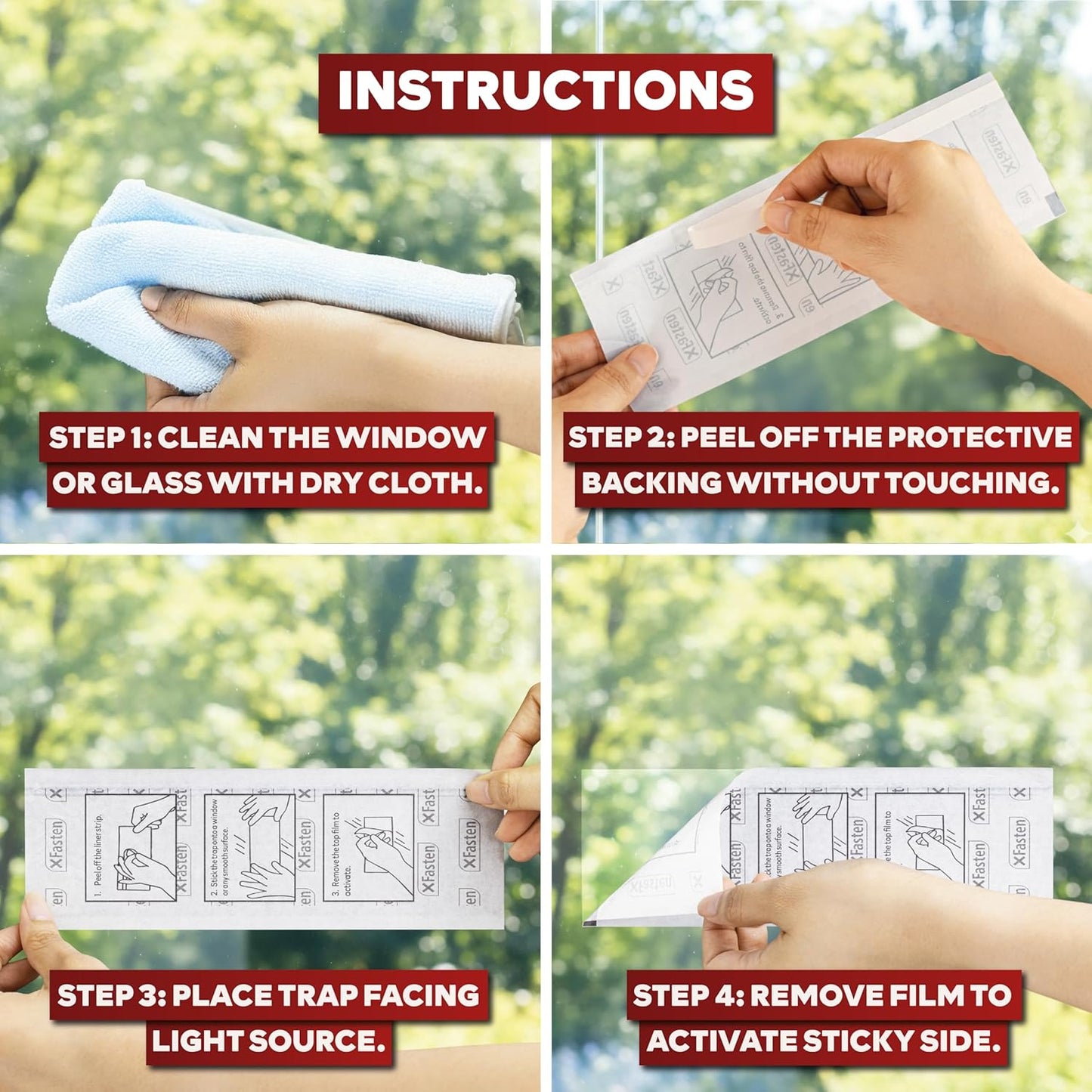 XFasten Window Fly Traps Sticky Clear 100-Pack Fruit Fly Traps for Indoors Sticky, Residue-Free, Odorless, Discreet Adhesive Indoor Catcher for Fruit Flies Houseflies, Gnats on Windows Kitchen Garage