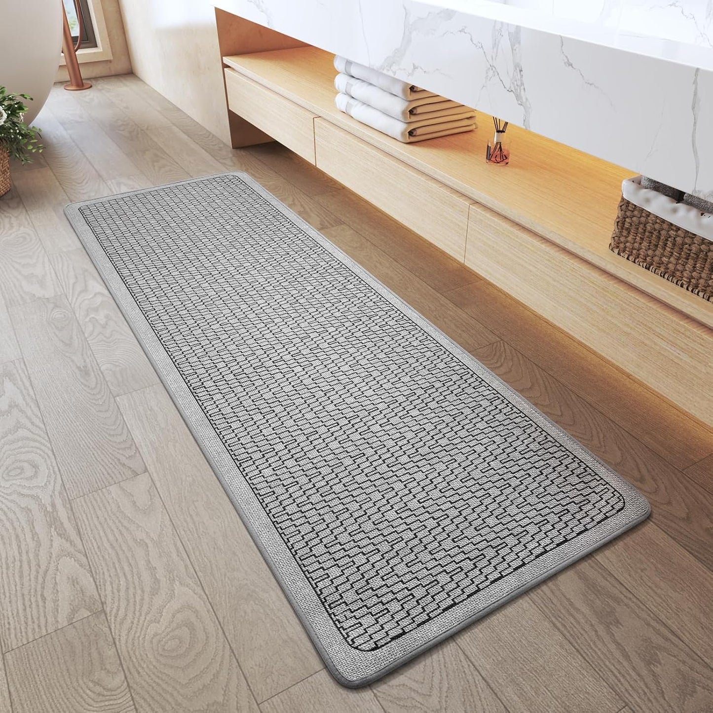 YDKGL Ultra Thin Bathroom Rugs Mat Quick Dry Absorbent Non Slip Bath Mat Bath Mats for Bathtub Mat Bathroom Carpet Fit Under Door Washable Floor Rubber Half Round Bath Rugs Grey 16x24