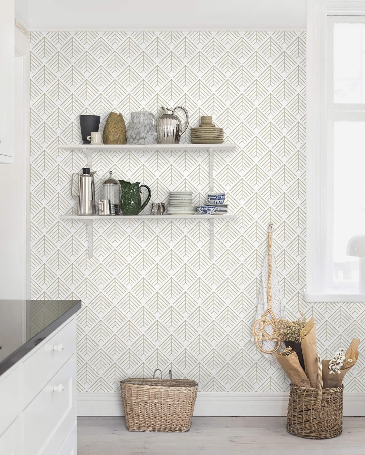 Heroad Boho Peel and Stick Wallpaper Beige Renter Friendly Wall Paper Peel and Stick Modern Contact Paper Neutral Geometric Wallpaper for Bedroom Bathroom Cabinets Decor Vinyl Waterproof 17.3"x78.7"