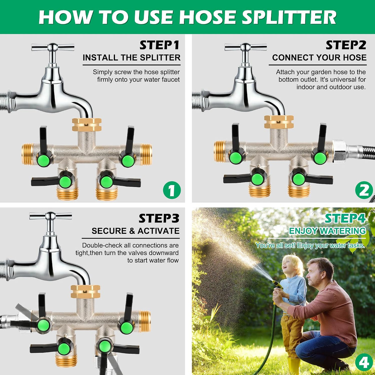 Love Is War 2 Way Hose Splitter Garden Water Faucet Spigot Splitter | Standard 3/4 inch GHT thread fits all common outdoor spigots and hoses