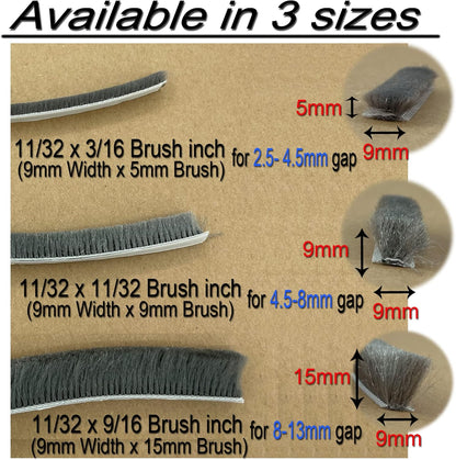 Self-Adhesive Pile Weather Stripping Seal for Sliding Windows and Door Frames, 16.5ft x 11/32 inch, Grey