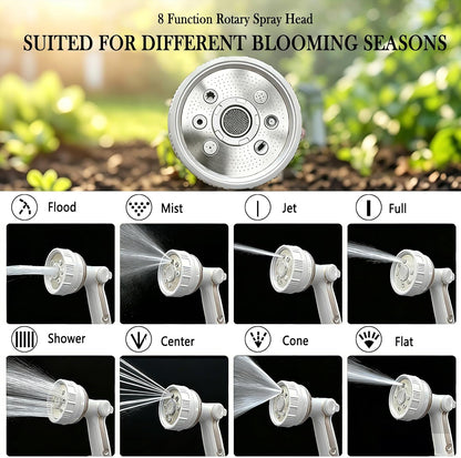 Garden Hose Nozzle Heavy Duty Metal Water Hose Sprayer | Heavy Duty Metal Spray Nozzle With Thumb Control. Japanese-style Design & 8 Spray Patterns For Different Blooming Seasons