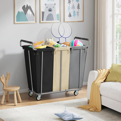 Gewudraw Large laundry hamper with Wheels, 3 Bag Big Rolling Laundry Hamper Sorter Cart, Extra Large Laundry Clothes Hamper, Heavy Duty Laundry Basket Organizer for Laundry Room,Bathroom,Black