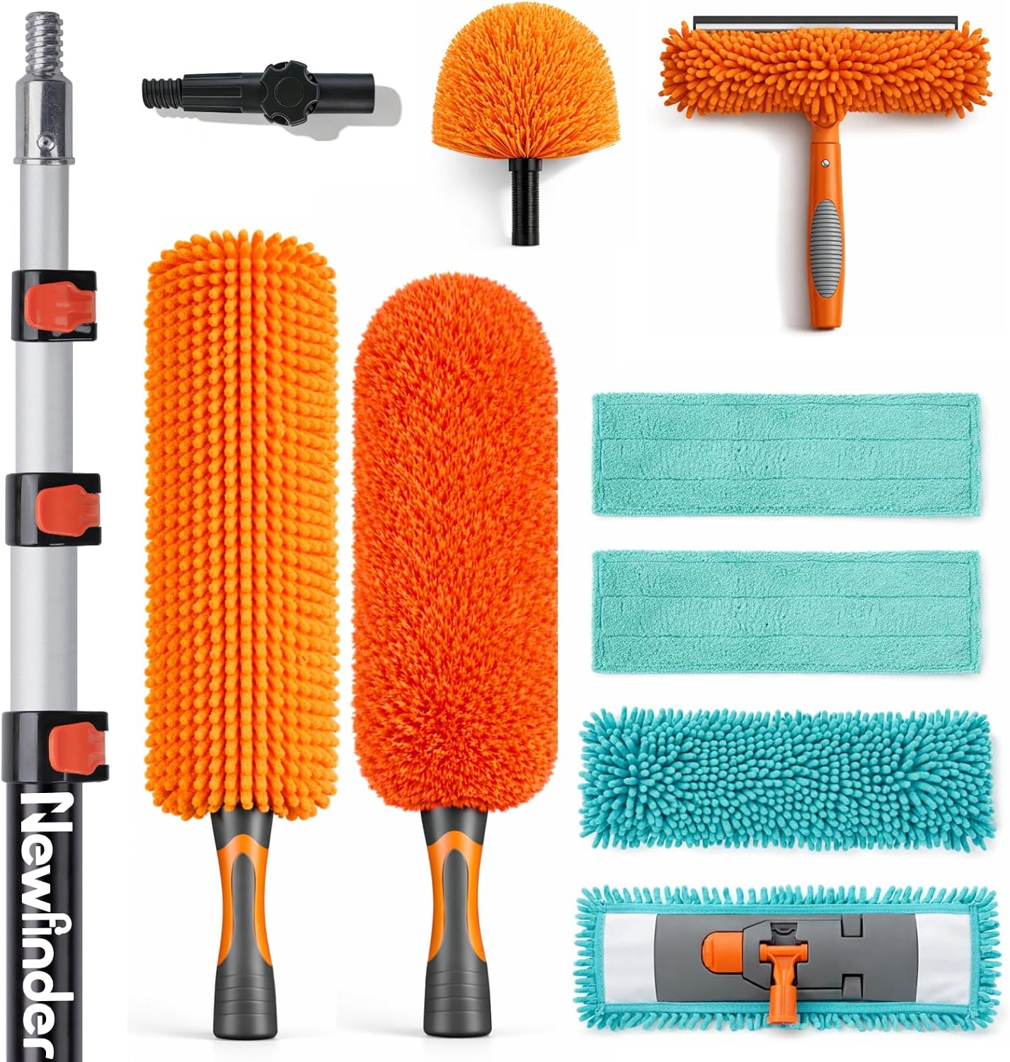 20ft High Ceiling Duster Kit with 4-12ft Heavy-Duty Extension Pole, Ceiling Fan Duster, Cobweb Duster, Microfiber Duster, Window Squeegee & Cleaner, Wall Duster for Home Long Reach Cleaning