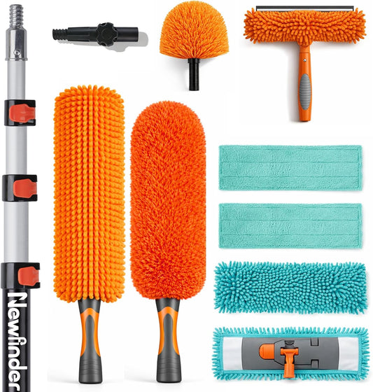 20ft High Ceiling Duster Kit with 4-12ft Heavy-Duty Extension Pole, Ceiling Fan Duster, Cobweb Duster, Microfiber Duster, Window Squeegee & Cleaner, Wall Duster for Home Long Reach Cleaning