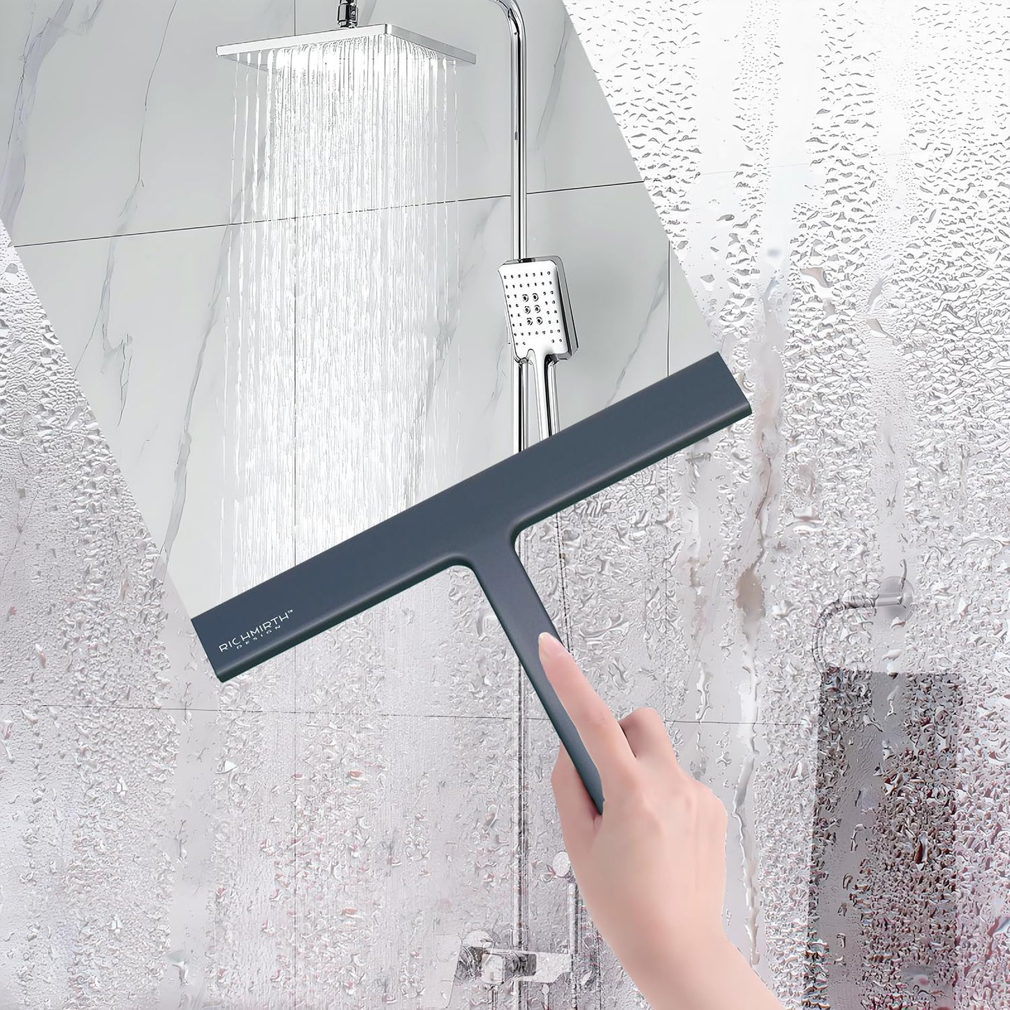 Shower Glass Cleaner Squeegee, 9 Inch Width Silicone Bathroom Squeegee for Shower, Glass, Car Window, Mirror - Green