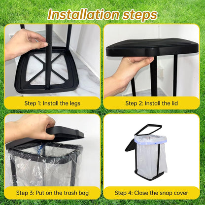 Portable Trash Bag Holder Collapsible Trash Can with Lid, Trash Can for Outdoor Indoor Camping, Kitchen, Party, 15 Gallon Trash Bag Stand