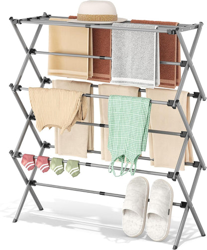 APEXCHASER Drying Rack Clothing - 3 Tier Metal Clothes Drying Rack Collapsible, Laundry Drying Rack Expandable, Small Clothe Airer for Baby Clothes Towel Bib Sock Indoor Outdoor Use(White)