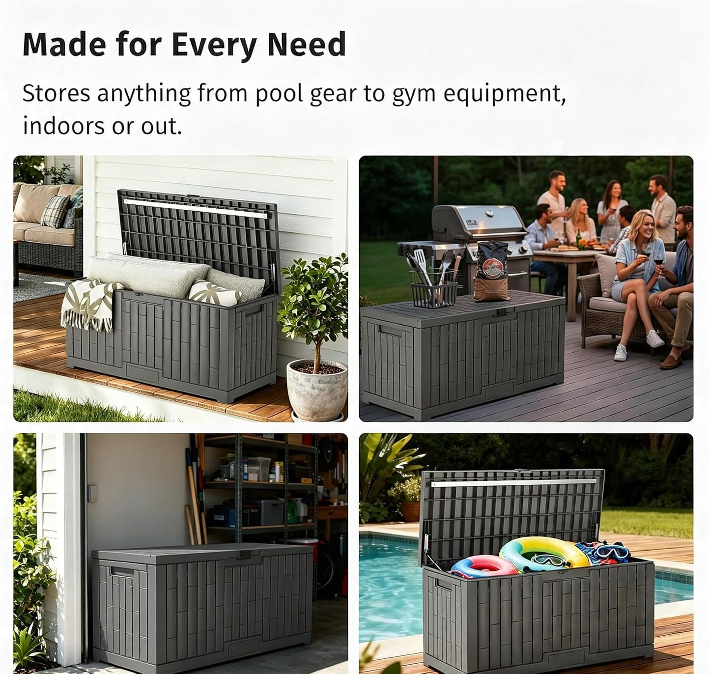 LAUSAINT HOME 320 Gallon Resin Deck Box, Package Delivery Box with Lockable Lid, Waterproof Outdoor Storage Box For Garden Tools, Patio Cushions(320 Gallon,Black)