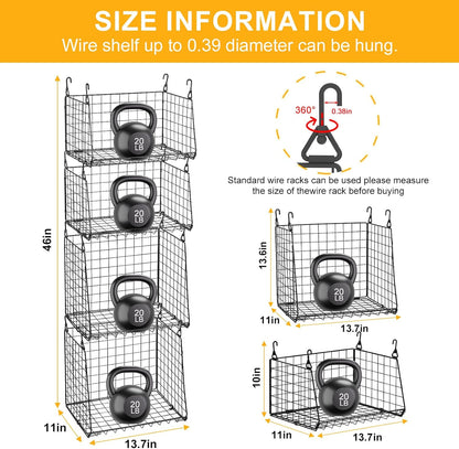 Lyuwanxian 4-Tier Hanging Closet Organizer with 360°Rotating Hooks – Foldable Hanging Shelves for Small Spaces, Wire Storage Basket, Closet Organizer System, Black