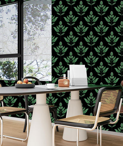 BOKEBEVE Leaves Contact Paper Floral Wallpaper Stick and Peel Boho Damask Wall Paper for Liner Drawer Cabinet Backsplash Renter Friendly Waterproof 17.5 x 118In