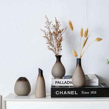 Tanvecle Small White Vases, Ceramic Bud Vase Set of 5, Mini Pottery Vases for Pampas Grass, Flowers, Decorative Vases for Home Modern Decor, Rustic Decor, Veses for Living Room Dining Table Shelves
