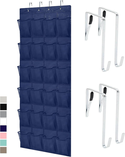 GORILLA GRIP Over the Door Shoe Organizer, 24 Large Breathable Mesh Pockets, Space Saving Hanging Storage Holder, Closet Rack Hanger Holds Up to 40 lbs, Hangs on Closets for Shoes, Accessories, Grey