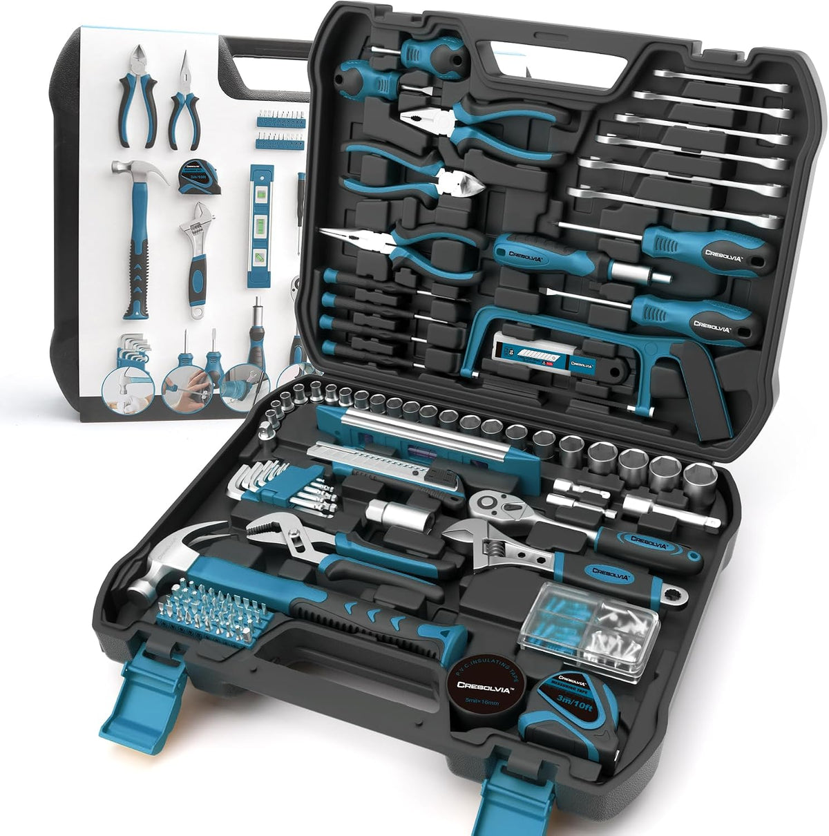 199 Piece Tool Kit for Home,General Household/Auto Repair Tool Set,Basic Hand Tool Kit with Socket Wrench,Tool Box Case for Men,Perfect for Diyer Handyman Homeowner