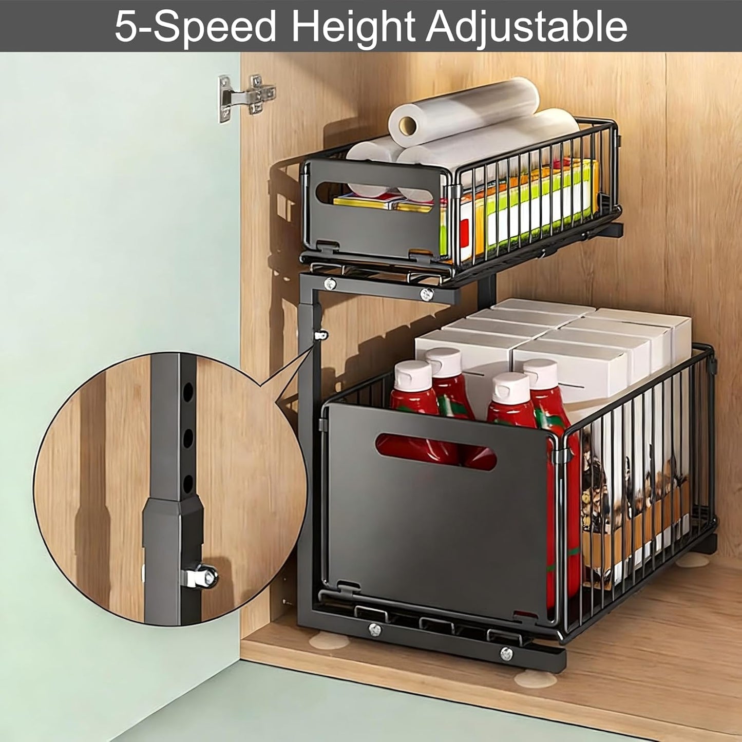 Under Sink Organizer, 2-Tier Multi-Use Kitchen and Bathroom Organizers and Storage, Slide Out Thickened Metal Under The Sink Organizer for Kitchen Bathroom Pantry (Style A White, 1 Pack)