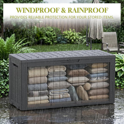 Waterproof Outdoor Storage Box Outside Deck Box Lockable Resin Bench UV Resistant Furniture Cushion Pool Tool Float Bin Patio Garden Porch (Black, 120 Gallon)
