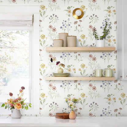 Dimoon 17.3''x78.7'' Vintage Peel and Stick Wallpaper Boho Beige Neutral Contact Paper White Floral Bird Wallpaper Removable Botanical Renter Friendly Modern Wall Paper Bedroom Bathroom Vinyl Roll
