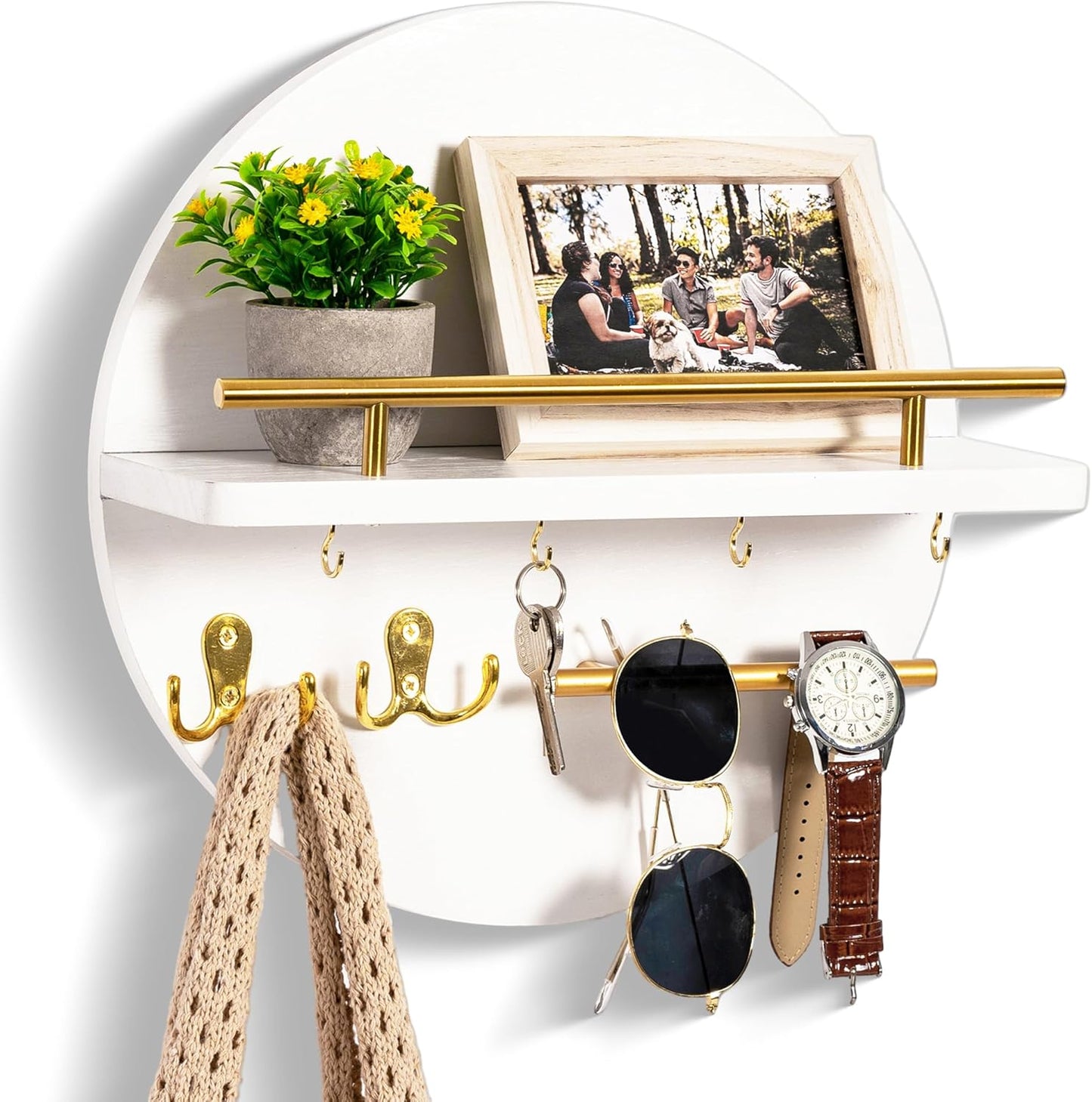 dreampossible Key Holder for Wall Decorative with Shelf and Hooks, Mail Organizer Wall Mount, Circular Design Entryway Key Rack Hanger, Rustic Home Decor (Black)