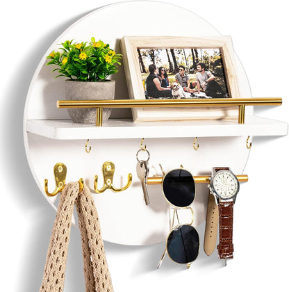 dreampossible Key Holder for Wall Decorative with Shelf and Hooks, Mail Organizer Wall Mount, Circular Design Entryway Key Rack Hanger, Rustic Home Decor (Black)