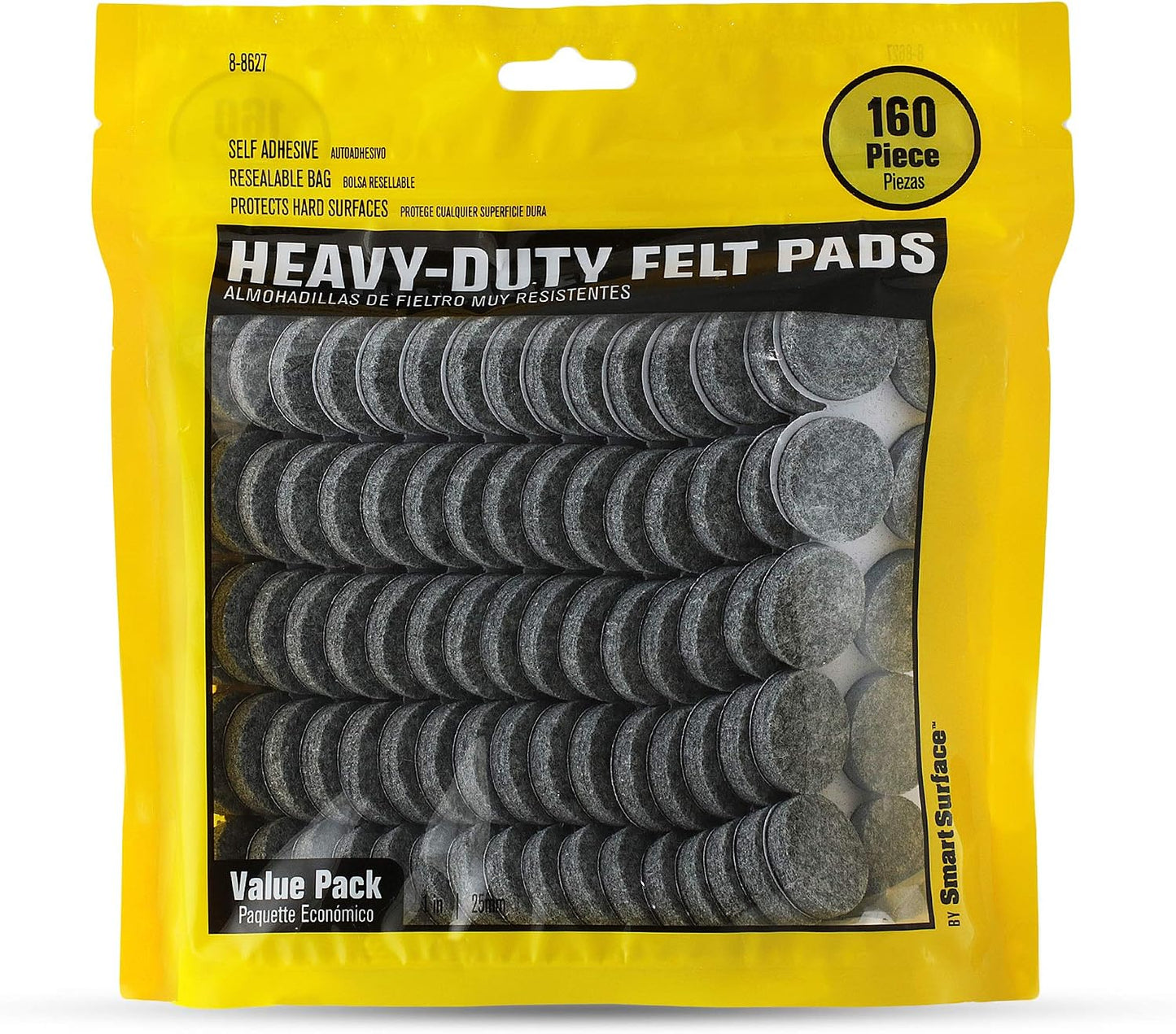 Smart Surface 8827 Heavy Duty Self Adhesive Furniture Felt Pads 1-Inch Round Brown 160-Piece Value Pack in Resealable Bag
