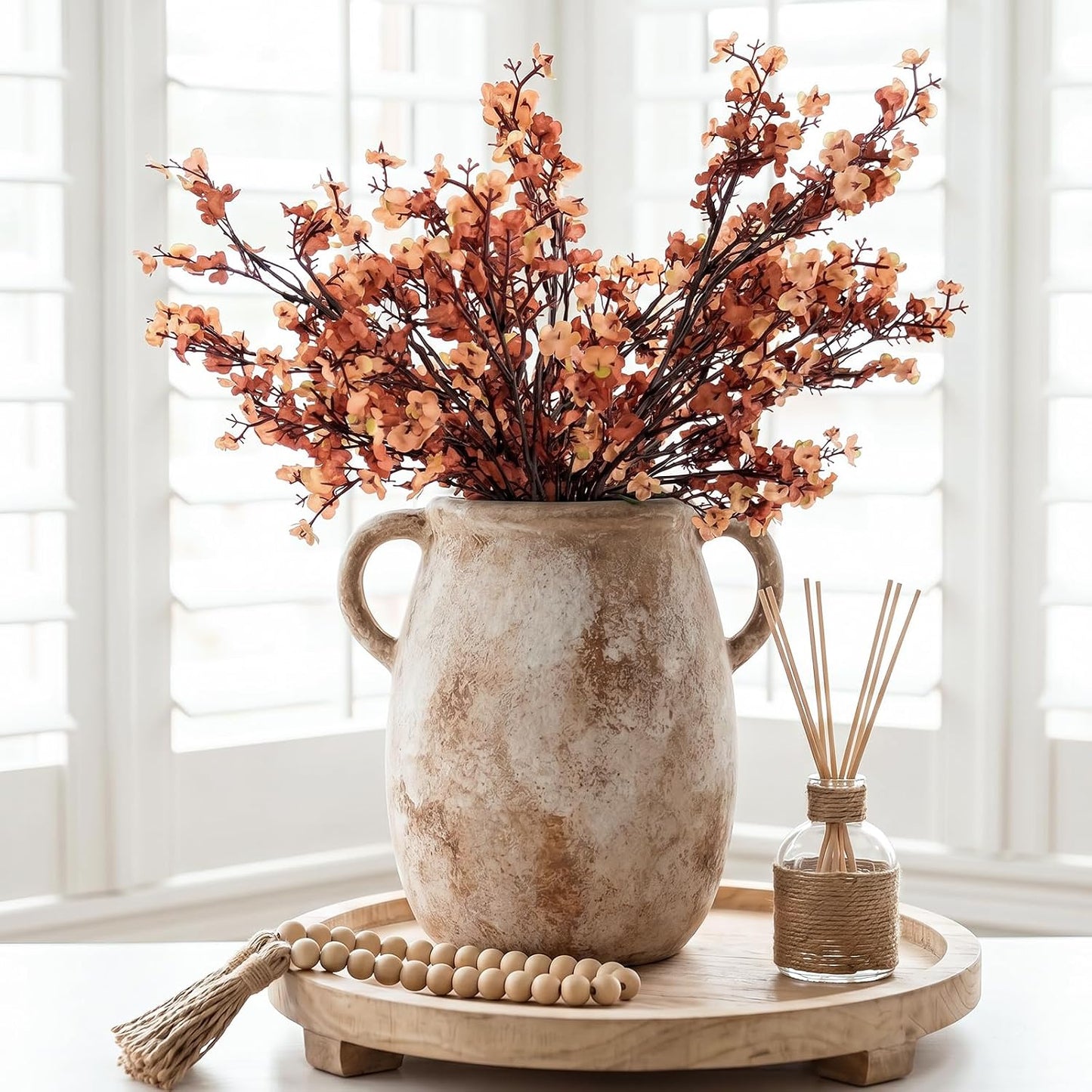 CUCUMI Ceramic Vase Set of 5, Home Decor Farmhouse Décor Handmade Pottery Vases for Pampas Grass, Dried Fresh Flowers, Table, Living Room, Kitchen, Shelf, Entryway Mantel Neutral Tones