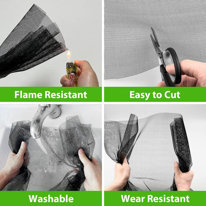 Ouskr Replacement Window Screens Kit, 48X118 Inch Durable Window Screen Mesh for Patio Porch Door Windows, DIY Adjustable Fiberglass Screen Repair Kit with Rolling Tool Hook Ruler Cutter Spline