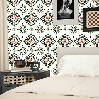 BOKEBEVE Leaves Contact Paper Floral Wallpaper Stick and Peel Boho Damask Wall Paper for Liner Drawer Cabinet Backsplash Renter Friendly Waterproof 17.5 x 118In