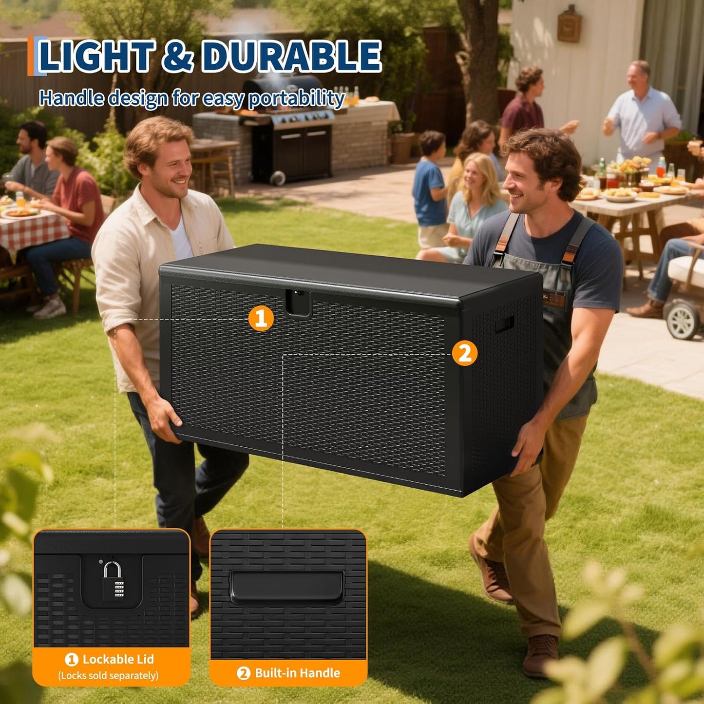 Large Resin Deck Box Waterproof, 150 gal, 800 LB Capacity Heavy Duty Outdoor Storage Box with Lockable Lid, Portable Outside Storage Container for Patio Garden Yard