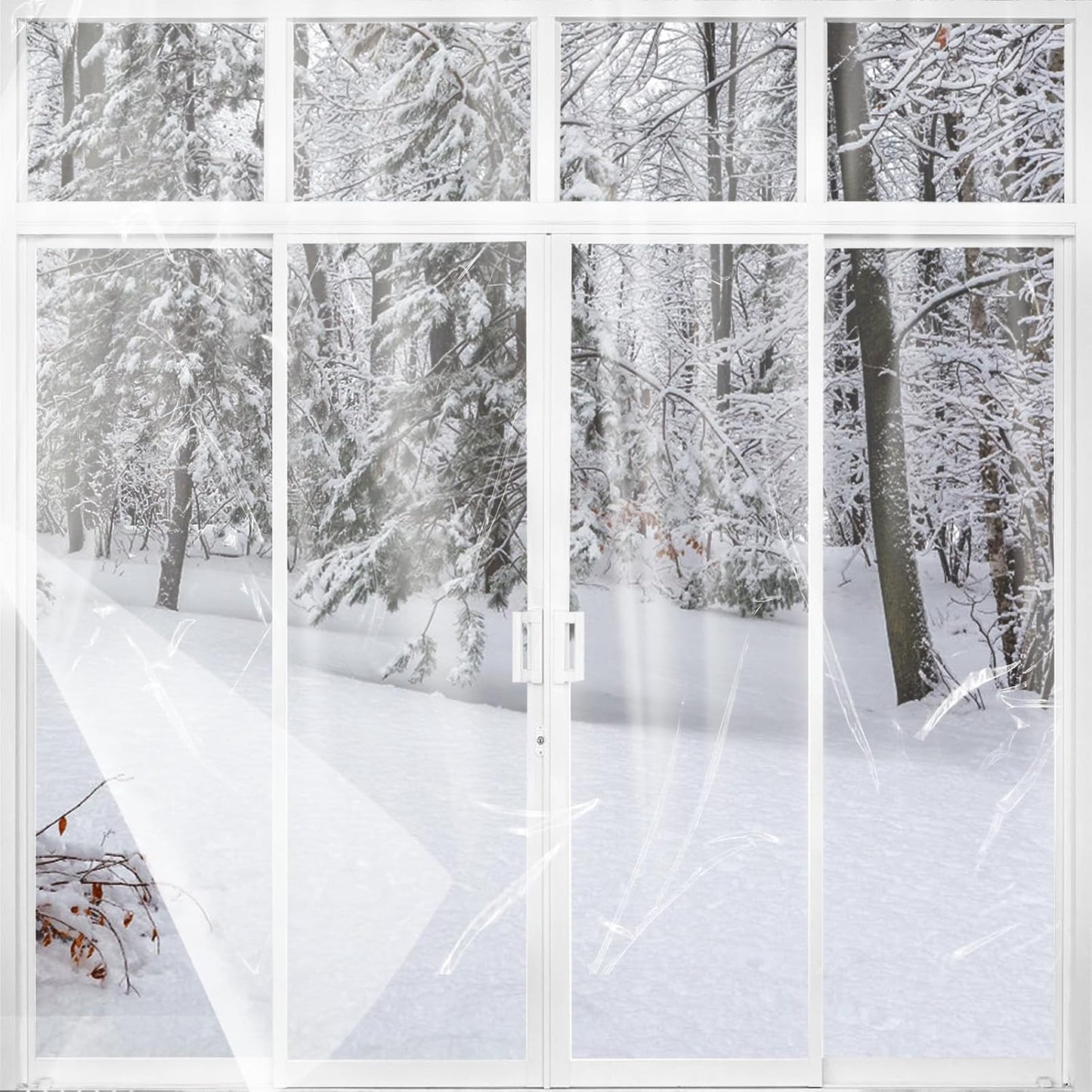 87×118in Patio Door Window Insulation Kit for Winter- Thicken Indoor Large Window Plastic for Winterizing, Clear Window Covering Shrink Film with Double-Side Tape to Keep Cold Out
