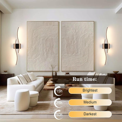 KARTOOSH Battery Operated Wall Sconces Set of Two with Remote Control, Dimmable/3 Colors/Night-Light/Timer/Memory, Gold Modern Wireless LED Sconce for Living Room, Hallway, Bedroom, 27.5 Inch (2 Pack)