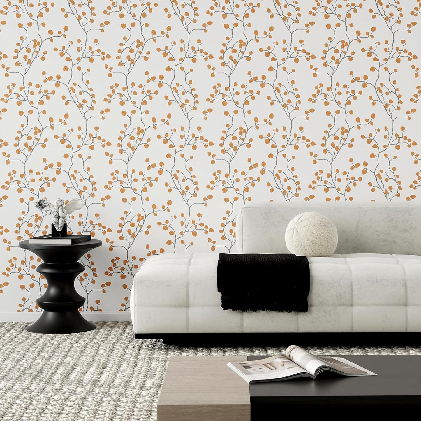 GloryTik Floral Peel and Stick Wallpaper, Removable Blue Floral Contact Paper, Self Adhesive Renter Friendly Wallpaper for Bedroom Living Room Bathroom (17.3" x 78.7")