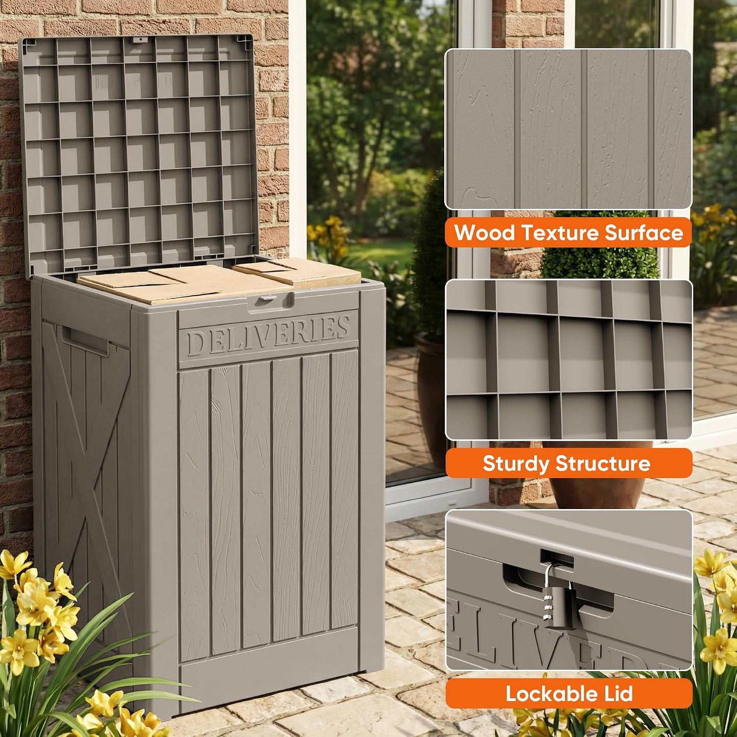 Flamaker Resin Deck Box 120 Gallon Waterproof Large Outdoor Indoor Storage Box Imitation Wood Resin for Patio Furniture Garden Tools and Pool (Black)