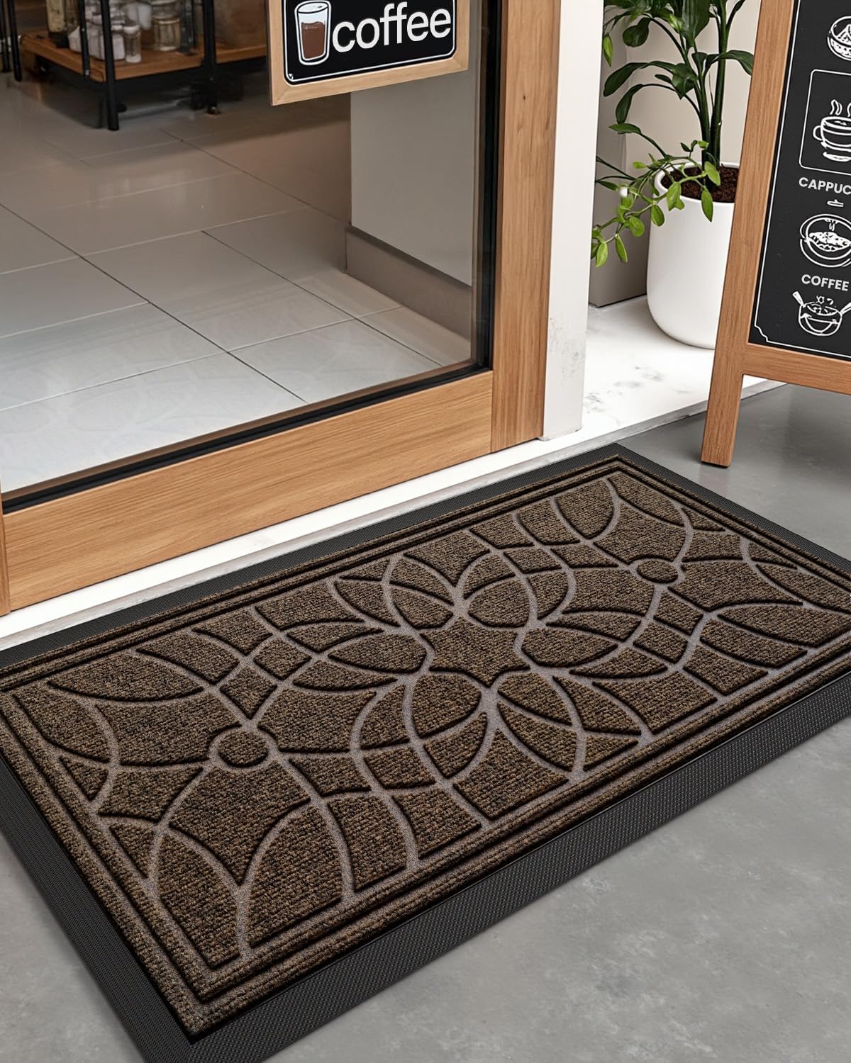 DEXI Front Door Mat Outside Entrance, Heavy Duty Non Slip Low Profile Doormat for Entryway, Trap Dirt and Moisture Welcome Mats, Easy Clean, Patio, Garage, 3x2, Blue