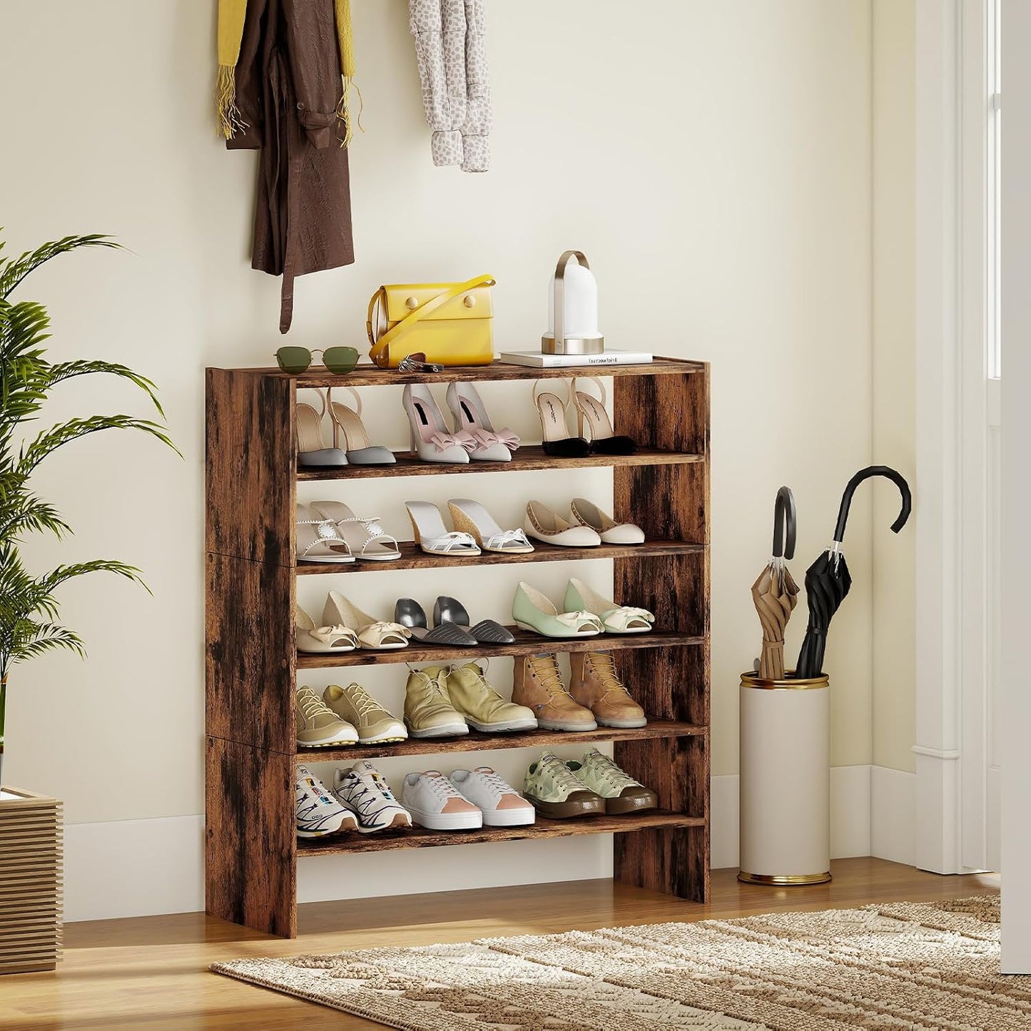 COSTWAY 6-Tier Shoe Rack, Extra Wide Shoe Shelf Organizer with Stackable Design, 31" Freestanding Adjustable Storage Shoe Stand for Small Space Entryway Hallway Closet (1,Black)
