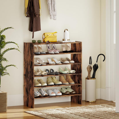 Giantex 3-in-1 Vertical Shoe Rack, 6-Tier Free Standing Shoe Storage Organizer w/Stackable Design for 18 Pairs, 31 Inch Wide Wood Shoe Shelf for Closet, Entryway, Living Room, Office, Brown