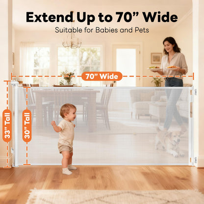 Retractable Baby Gate for Stairs and Doorways, 55" Wide x 33" Tall Mesh Dog Gate for Indoor & Outdoor Use, Safety Gate for Babies and Pets, Child Gates for Hallways, Hardware Mounted, Black