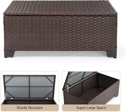 VINGLI Outdoor Storage Box, All-Weather Wicker Patio Deck Box for Garden, Backyard, Pool
