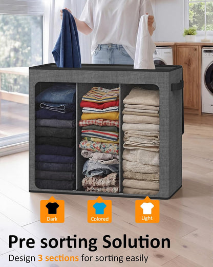 Optish 180L Laundry Hamper 3 Section, Large Laundry Hamper with Lid, Dirty Clothes Hampers with 3 Inner Bags, Laundry Basket Organizer for Laundry, Bedroom, Bathroom, Hamper 3 Compartment, Black