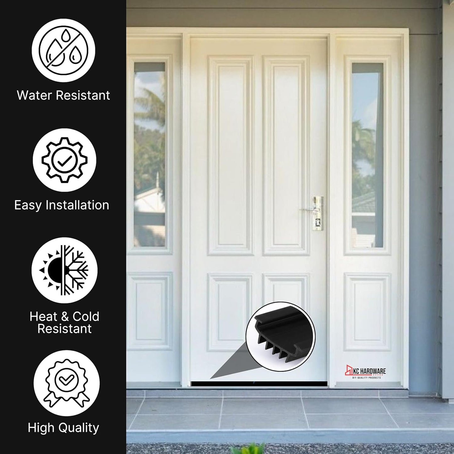 CBW KC Hardware U Shaped Rubber Door Bottom Sweep| Weather Stripping Door Seal Bottom for Front Door Bottom| Under Door Seal for Exterior Doors| Black- 48 Inch