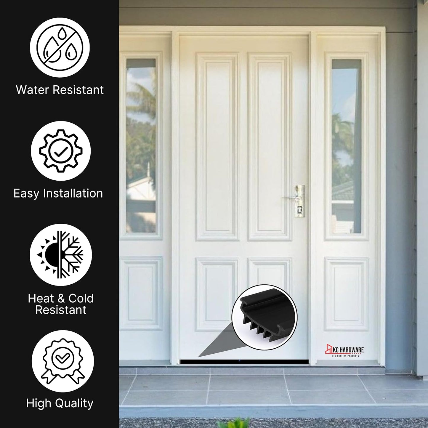 KC Hardware U-Shaped Rubber Door Bottom Sweep | Weather Stripping Seal for Exterior Front Doors | Under Door Seal | Black - 48 Inch - Pack of 1