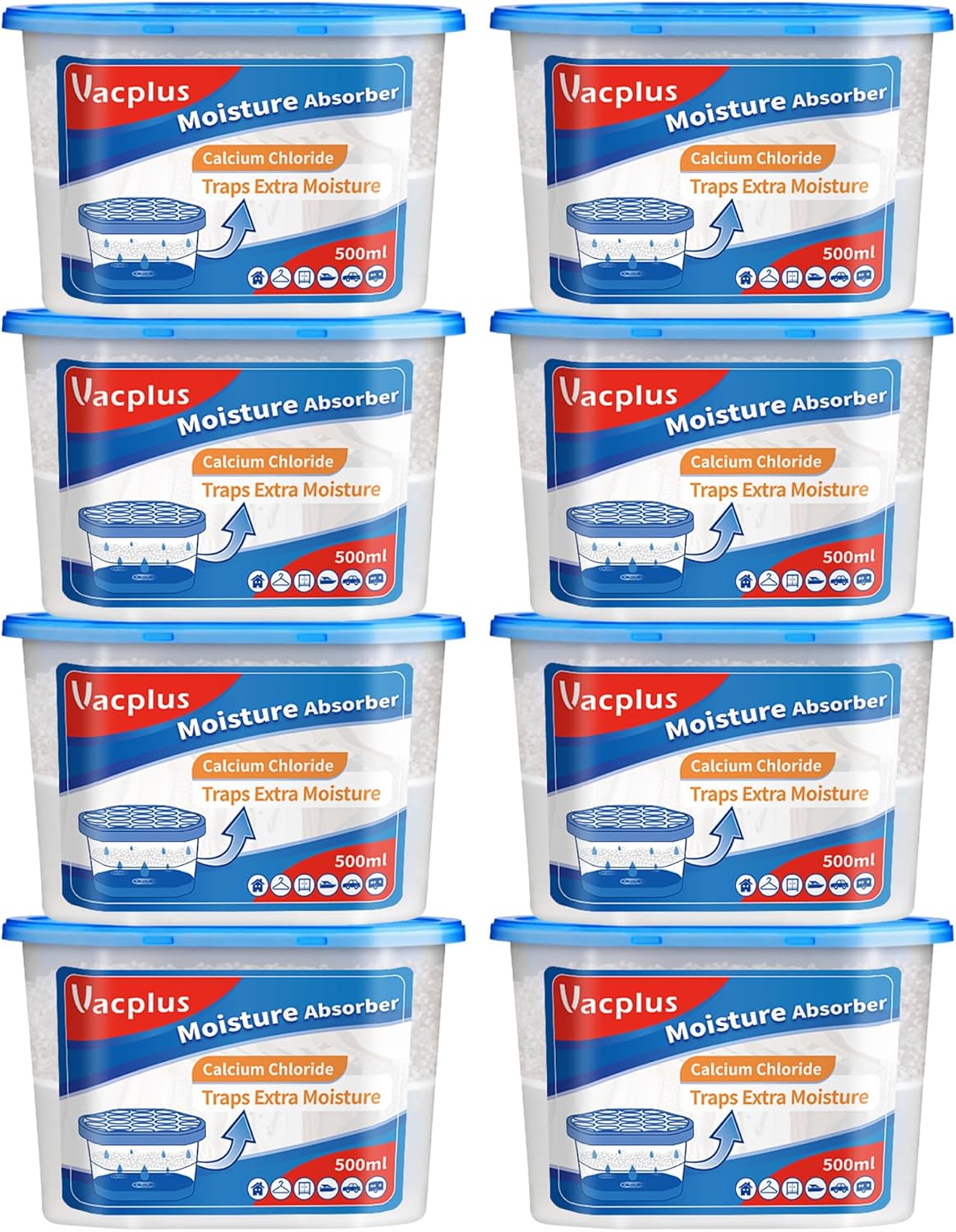Vacplus Moisture Absorbers - Dehumidifiers for Closet, Efficient Humidity Absorber Boxes Collect Excess Moisture for Bathroom, Kitchen, Study, Fragrance-Free, 3 Pack
