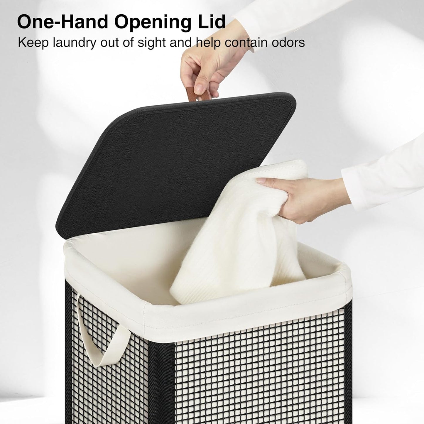 STO STO Laundry Hamper 3 Section with Lid, 180L Large 3 Compartment Laundry Sorter, Laundry Basket with Removable Washable Liner Bag, Breathable Clothes Hamper for Bedroom Bathroom Laundry Room Closet