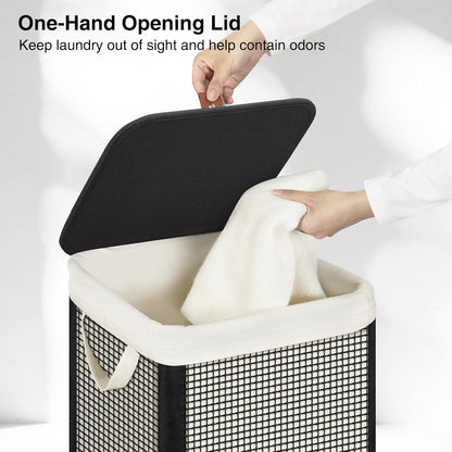 STO STO Laundry Hamper 3 Section with Lid, 180L Large 3 Compartment Laundry Sorter, Laundry Basket with Removable Washable Liner Bag, Breathable Clothes Hamper for Bedroom Bathroom Laundry Room Closet