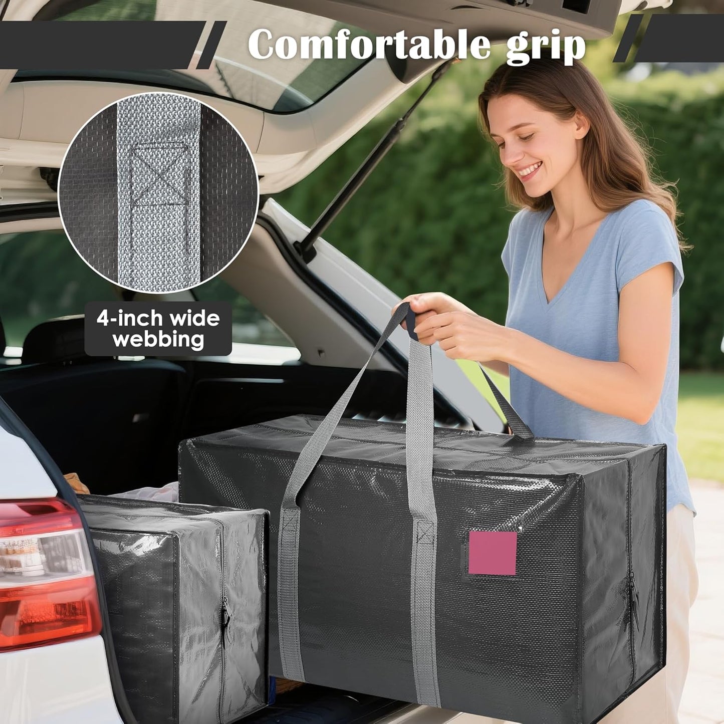 6 Pack Moving Bags Heavy Duty 210GSM with Full-Open Side Zipper, 93L 220lbs Waterproof Foldable Storage Totes for College Dorm Move-In, Moving Boxes Alternative & Home Organization, Blue