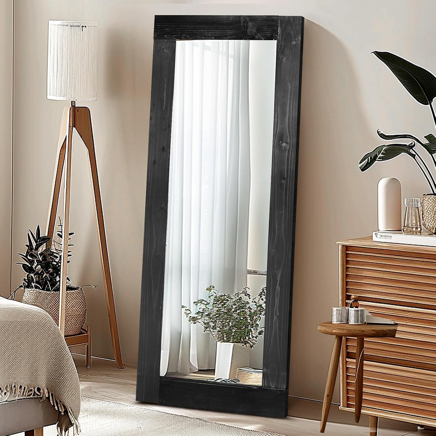 Solid Wood Full Length Mirror - 65"x22" Arched Floor Mirror, Free Standing & Wall Mounted - Elegant Design for Bedroom, Dressing Room, Hallway, Brown